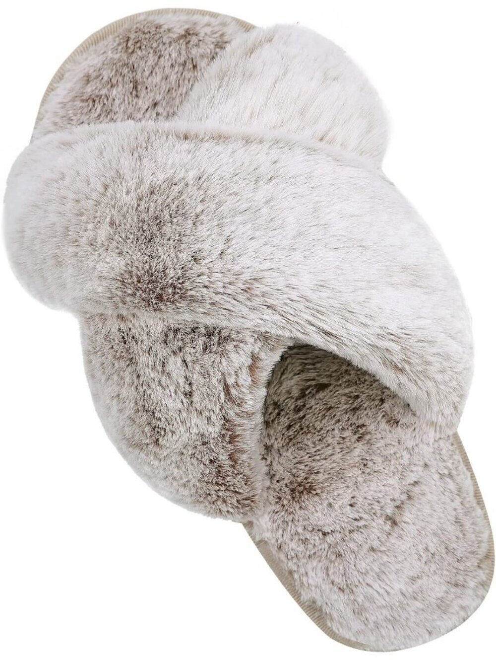 Women's Double Brown Fuzzy Fluffy House Criss Cross Furry Open Toe Slipper Shoes